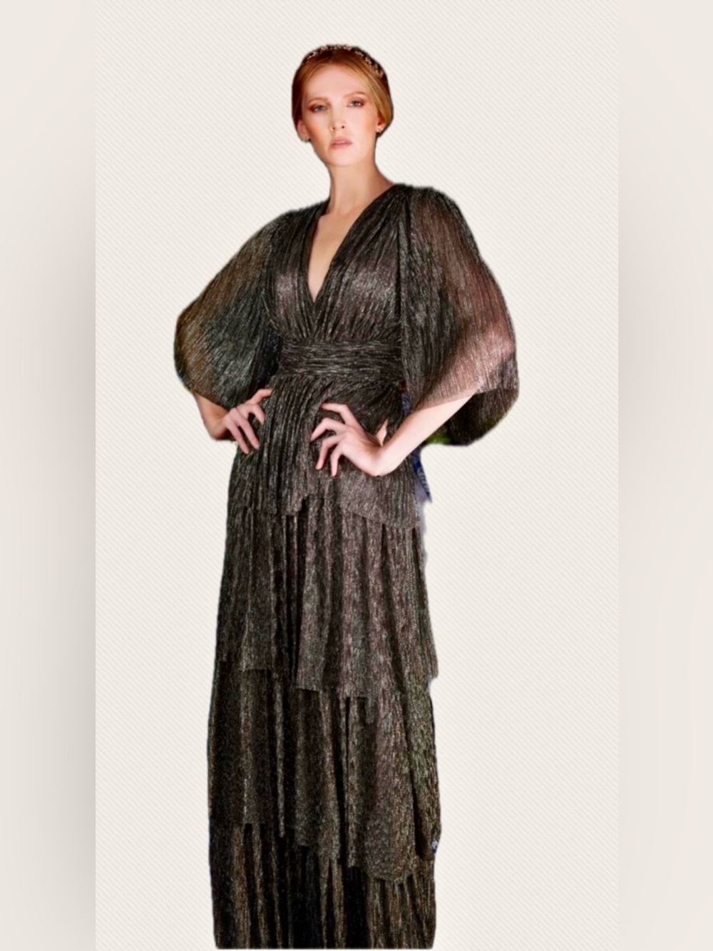 Janique 210722 - Quarter Length-Sleeve Plunging V-neck Evening Dress Sz 4 $748